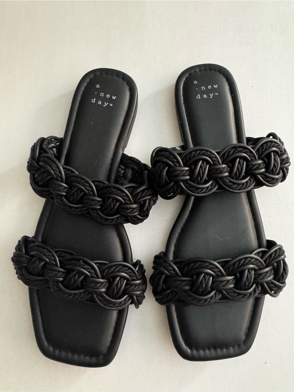 a new day Black Braided Dual-Strap Slide Sandals